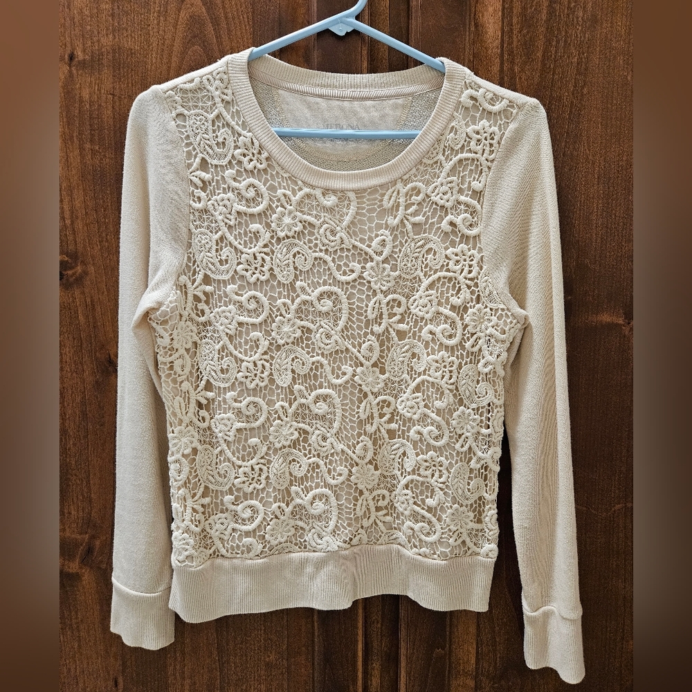 Merona Ivory Sweatshirt with Lace Overlay